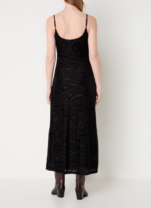 Neo Noir Sali midi jurk met zebraprint en spaghettibandjes - achterkant 3 zwart