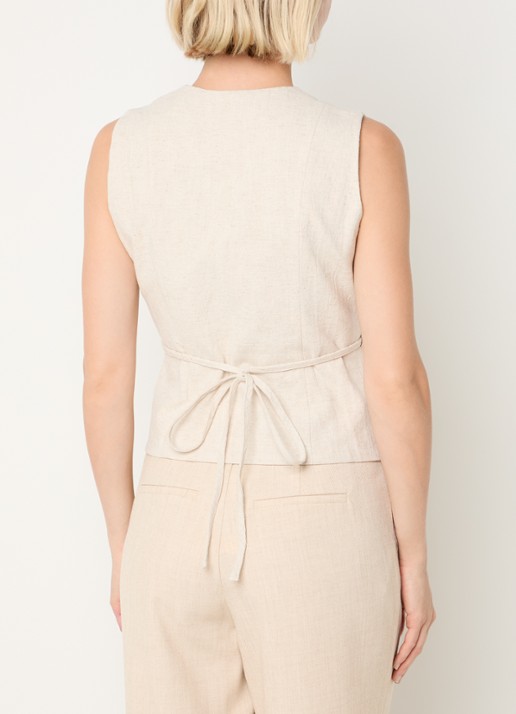 Neo Noir Samara gilet in linnenblend - achterkant beige