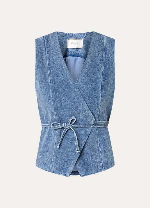 Neo Noir Samara gilet met striksluiting - voorkant blauw