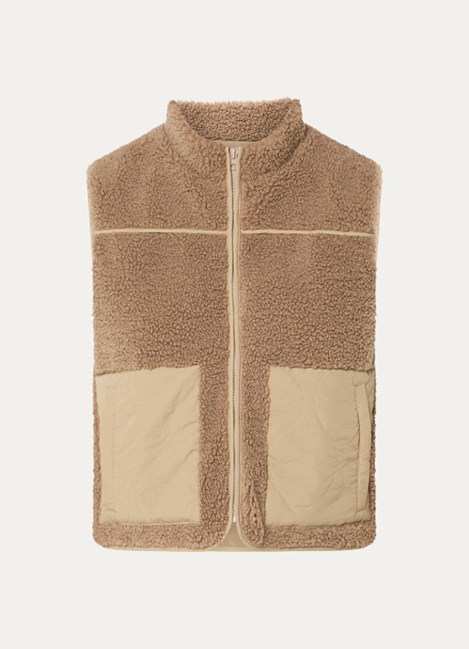 Neo Noir Scout bodywarmer van imitatiebont met steekzakken - voorkant 3 zand