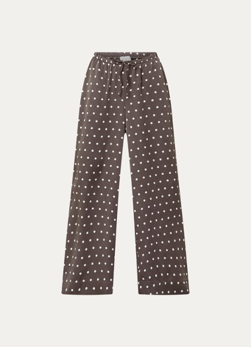 Neo Noir Sebba high waist wide fit pantalon met stippenprint - voorkant 3 donkerbruin