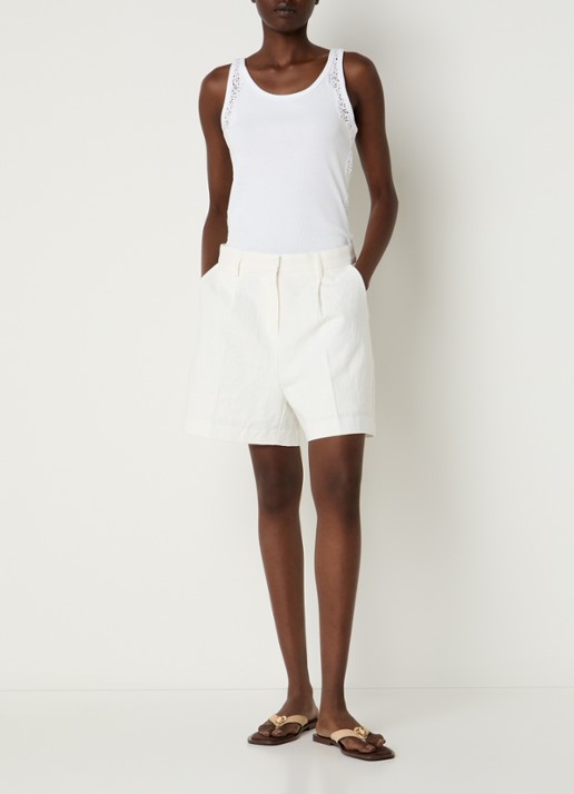 Neo Noir Sega Ramie mid waist loose fit korte broek met steekzakken - voorkant 2 gebroken wit