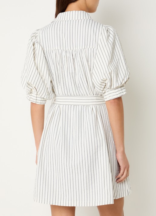 Neo Noir Serene mini blouse jurk met streepprint en strikceintuur  - achterkant gebroken wit