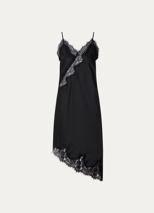 Neo Noir Sorelle midi jurk van satijn met details van kant - voorkant 2 zwart