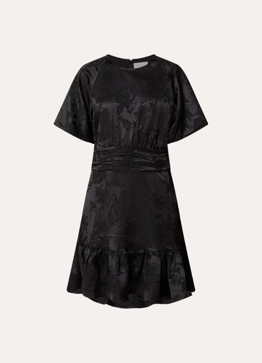 Neo Noir Sulli mini tuniekjurk met jacquard dessin en smockwerk - voorkant 3 zwart