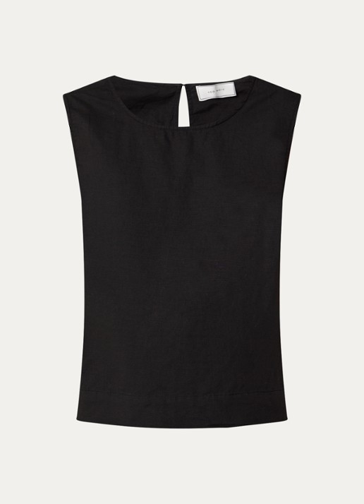 Neo Noir Svetlana top in linnenblend met strikdetail - voorkant zwart