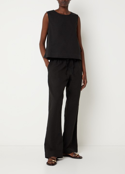 Neo Noir Svetlana top in linnenblend met strikdetail - voorkant 2 zwart