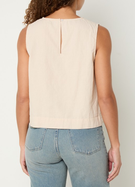 Neo Noir Svetlana top in linnenblend met strikdetail - achterkant zand