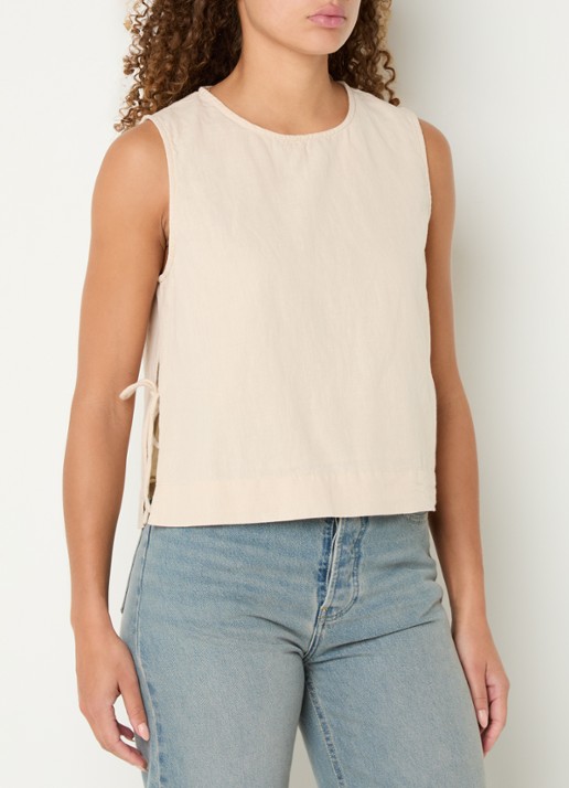 Neo Noir Svetlana top in linnenblend met strikdetail - detail 2 zand