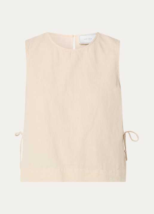 Neo Noir Svetlana top in linnenblend met strikdetail - voorkant 3 zand