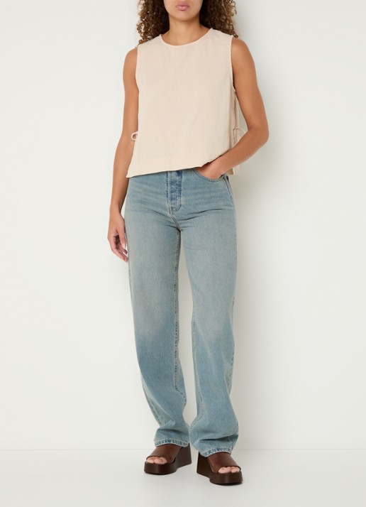 Neo Noir Svetlana top in linnenblend met strikdetail - voorkant 4 zand