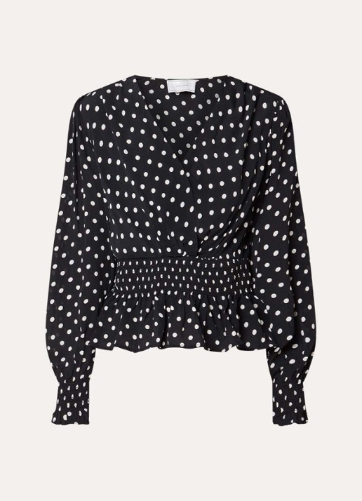 Neo Noir Tamona tuniek met smockwerk en stippenprint - voorkant 3 zwart