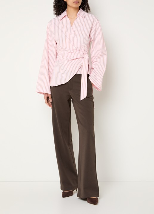 Neo Noir Tifuna asymmetrische blouse met streepprint en overslag - voorkant 3 roze