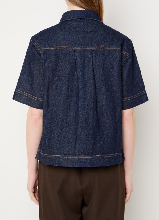 Neo Noir Tiki blouse van denim met borstzakken - achterkant 3 donkerblauw