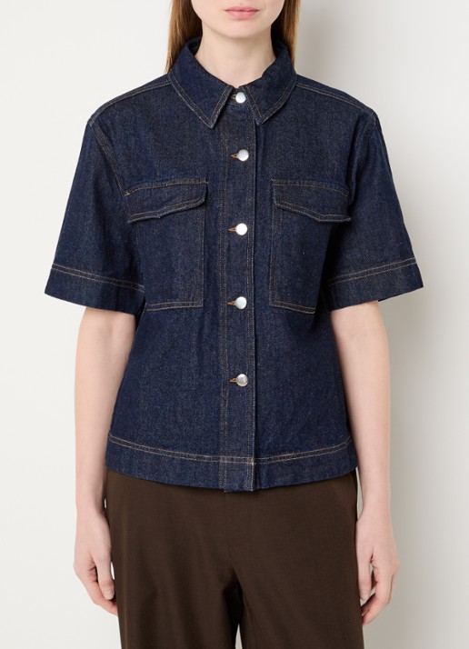 Neo Noir Tiki blouse van denim met borstzakken