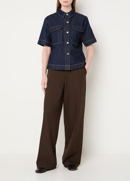 Neo Noir Tiki blouse van denim met borstzakken - voorkant 2 donkerblauw