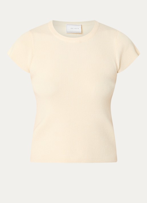 Neo Noir Tirra ribgebreide top met ronde hals - voorkant 2 beige