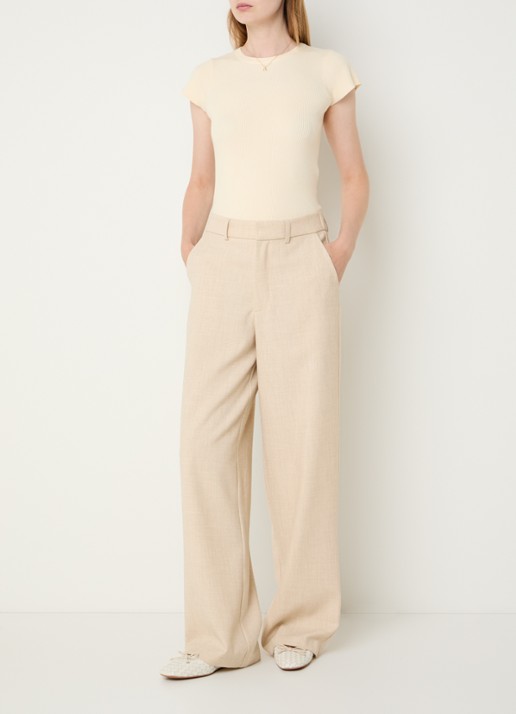 Neo Noir Tirra ribgebreide top met ronde hals - voorkant 3 beige