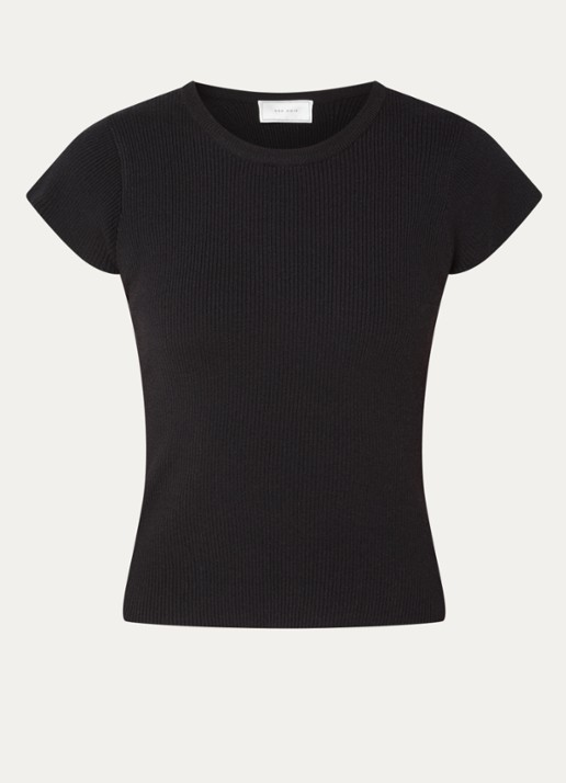 Neo Noir Tirra top met ribstructuur - voorkant 3 zwart
