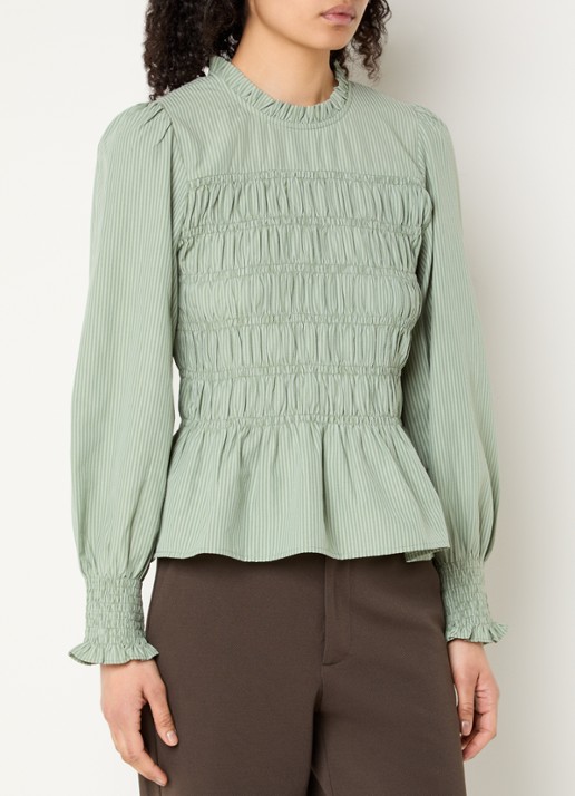 Neo Noir Top met streepprint en smockwerk