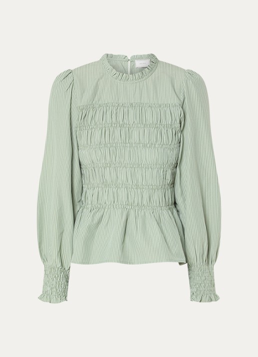 Neo Noir Top met streepprint en smockwerk - voorkant 3 olijfgroen