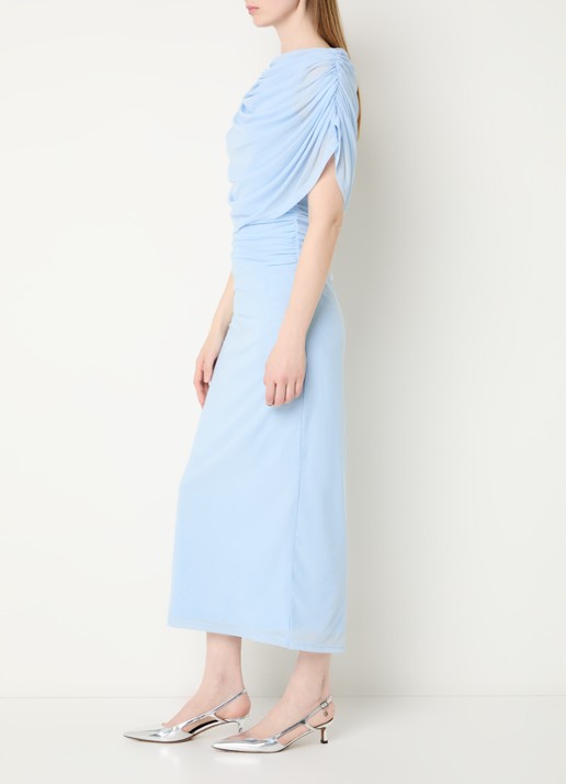 Neo Noir Tottuna off shoulder midi jurk met gedrapeerd detail - voorkant 4 lichtblauw