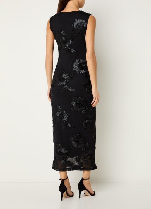 Neo Noir Trianna maxi jurk van mesh met bloemborduring - achterkant 3 zwart