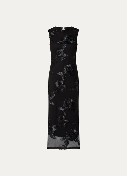Neo Noir Trianna maxi jurk van mesh met bloemborduring - voorkant zwart