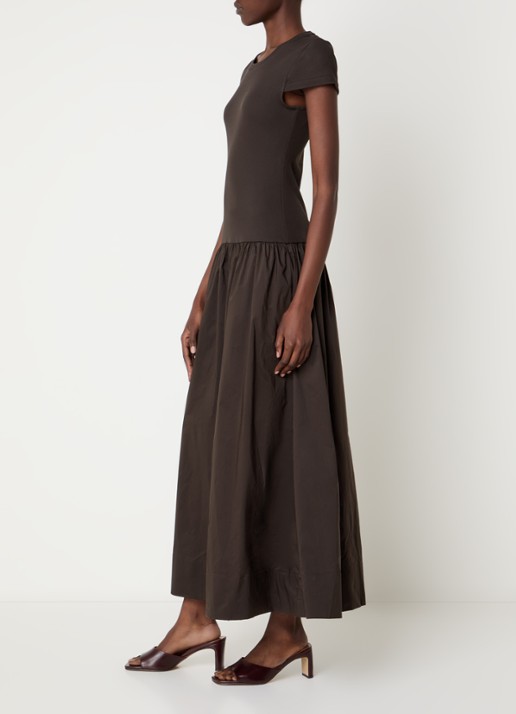 Neo Noir Tuscany maxi jurk met steekzakken - voorkant 2 chocoladebruin