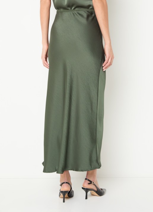Neo Noir Vicky maxi rok van satijn - achterkant groen