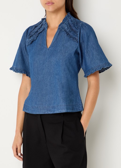 Neo Noir Wendia blouse van chambray met volant