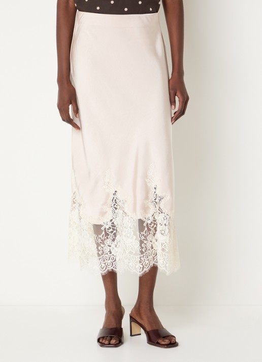 Neo Noir Yelina midi rok van satijn met details van kant