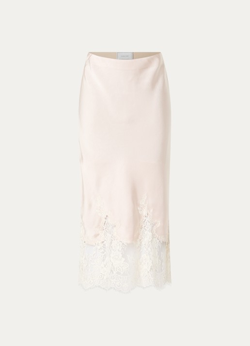 Neo Noir Yelina midi rok van satijn met details van kant - voorkant 2 creme