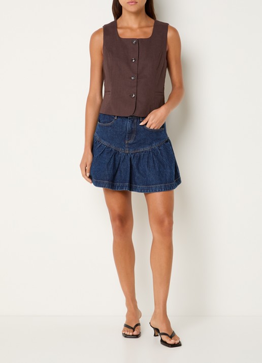 Neo Noir Yula gilet in linnenblend - voorkant 2 donkerbruin