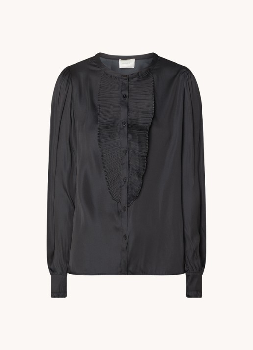 Neo Noir Zola blouse van satijn met plissé - voorkant 2 zwart