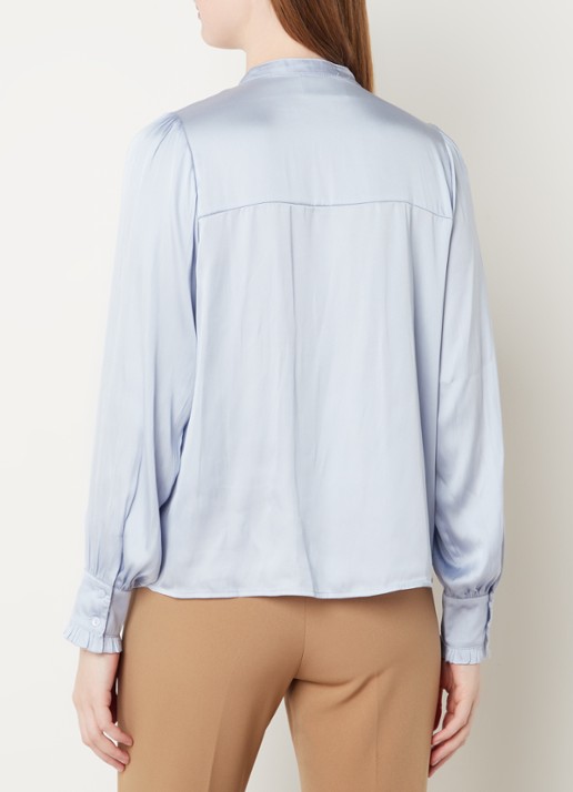 Neo Noir Zola blouse van satijn met plissé - achterkant 4 lichtblauw