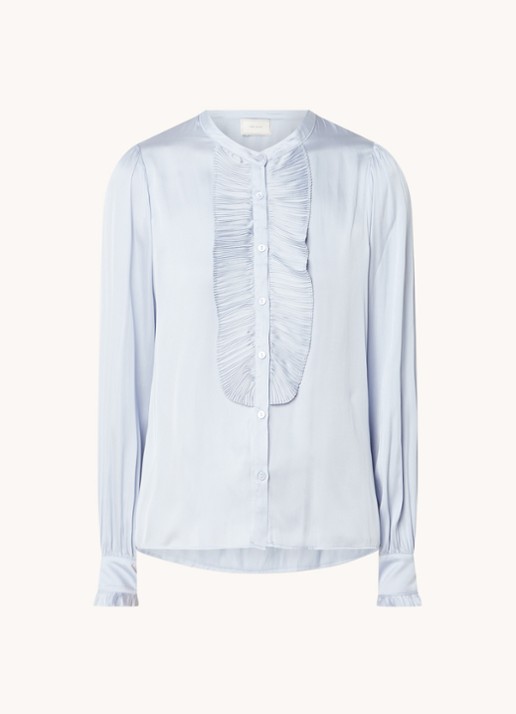 Neo Noir Zola blouse van satijn met plissé - voorkant lichtblauw