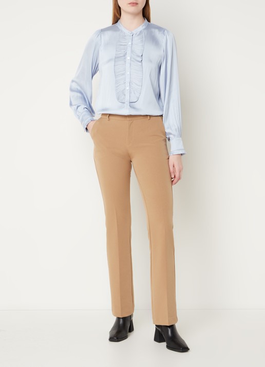 Neo Noir Zola blouse van satijn met plissé - voorkant 2 lichtblauw