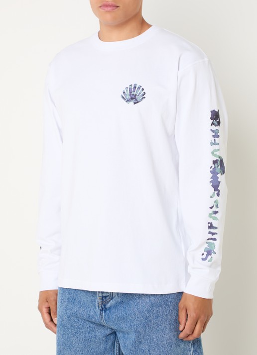 New Amsterdam Surf Association Aquarelle longsleeve met logo- en backprint - detail 4 wit