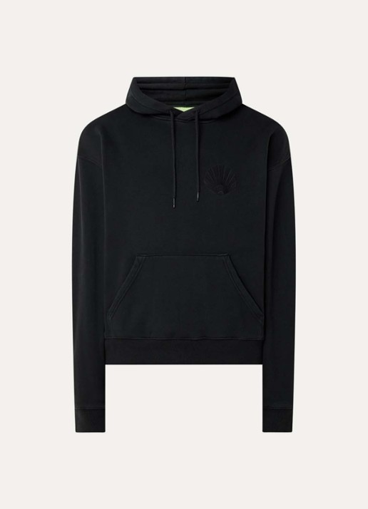 New Amsterdam Surf Association Hoodie met logoborduring en kangoeroezak - voorkant zwart