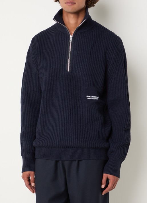 New Amsterdam Surf Association Ribgebreide trui met halve rits