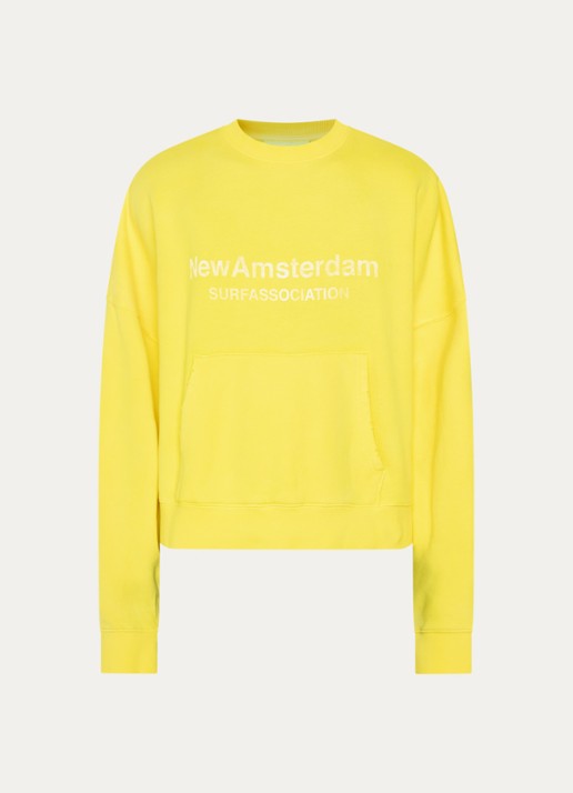New Amsterdam Surf Association Sweater met logoprint - voorkant 2 lichtgeel