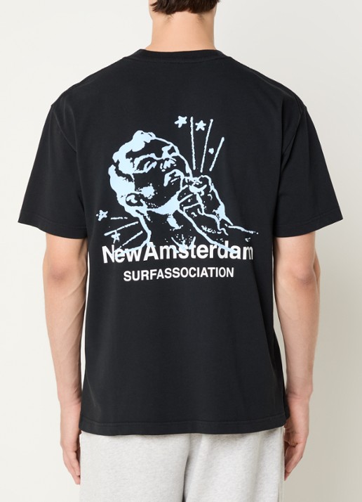 New Amsterdam Surf Association T-shirt met logo- en backprint - detail 3 zwart