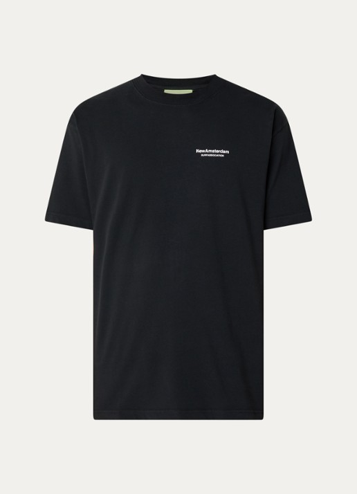 New Amsterdam Surf Association T-shirt met logo- en backprint - voorkant zwart