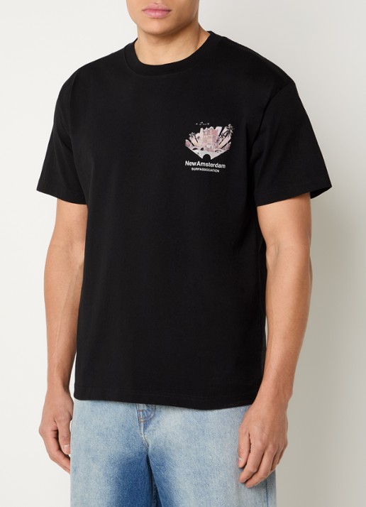New Amsterdam Surf Association Tropical T-shirt met logo- en backprint - achterkant 4 zwart