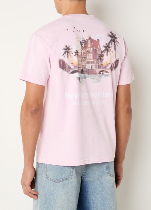 New Amsterdam Surf Association Tropical T-shirt met logo- en backprint - detail 4 roze