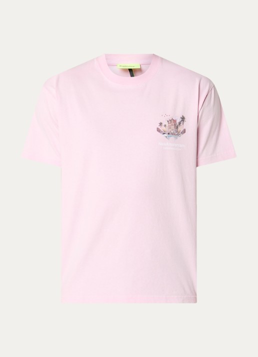 New Amsterdam Surf Association Tropical T-shirt met logo- en backprint - voorkant 2 roze