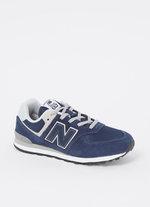 New Balance 574 sneaker met suède details - voorkant 3 donkerblauw