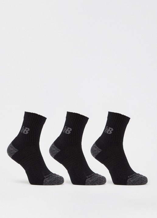 New Balance Active Quarter sportsokken met logo in 3-pack - voorkant 2 zwart