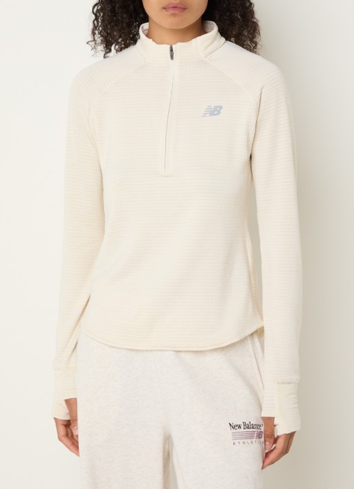 New Balance Athletics Heat pullover met halve rits en logo - detail creme